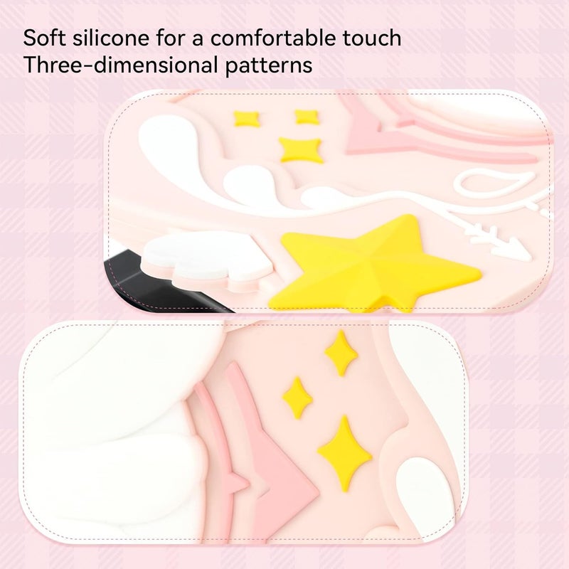GEEKSHARE Soft Silicone Faceplate Cover for Switch/OLED Charging Dock, Anti-Scratch Dock Cover- Star Wings Series (Pink) - Image 2